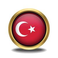 Turkey Flag circle shape button glass in frame golden vector