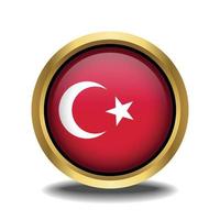 Turkey Flag circle shape button glass in frame golden vector