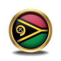 Vanuatu Flag circle shape button glass in frame golden vector