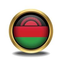 Malawi Flag circle shape button glass in frame golden vector