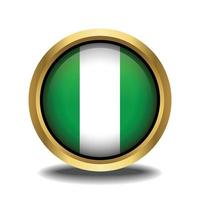 Nigeria Flag circle shape button glass in frame golden vector