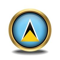 ST. Lucia Flag circle shape button glass in frame golden vector