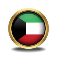 Kuwait Flag circle shape button glass in frame golden vector