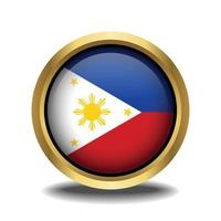 Philippines Flag circle shape button glass in frame golden vector