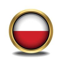 Poland Flag circle shape button glass in frame golden vector
