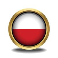 Poland Flag circle shape button glass in frame golden vector