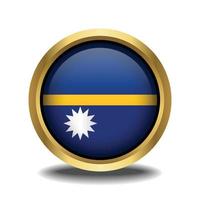 Nauru Flag circle shape button glass in frame golden vector