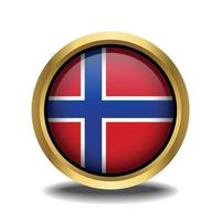 Noruega bandera circulo forma botón vaso en marco dorado vector