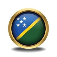 Solomon Islands Flag circle shape button glass in frame golden vector