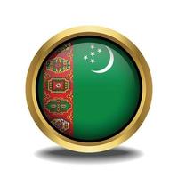 Turkmenistán bandera circulo forma botón vaso en marco dorado vector