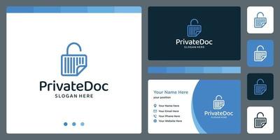 padlock and document design logo with line model. premium vector. business card vector