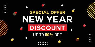 New Year Sale special offer banner with hand lettering for commerce, business, promotion and advertising. Shop now. Vector illustration.