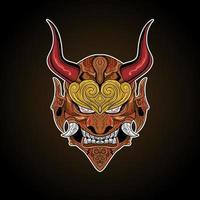 Japanese Oriental Demon Mask Oni Horn Evil Vector Illustration Artwork