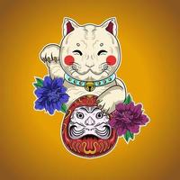 Cute Luck Japanese Cat  Daruma Vector Illustration Artwork