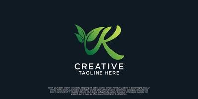 Illustration of leaf letter logo K unique concept Premium Vector