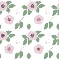 Pastel Pink green Floral Seamless Pattern with Blossom Spring Flowers. Vector illustration in hand drawn flat style