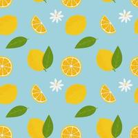 Tropical seamless pattern with yellow lemons fruit slices. Vector Illustration for print fabric or wallpaper