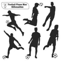 colección vectorial de siluetas masculinas jugando fútbol o fútbol en diferentes poses vector