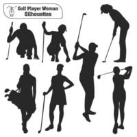 Vector collection of golf player female silhouettes in different poses