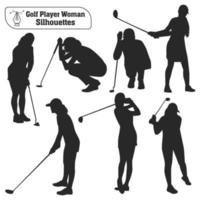 Vector collection of golf player female silhouettes in different poses