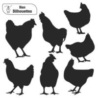 colección de pollo o gallina siluetas vector