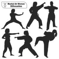 colección de vectores de siluetas de mujeres de artes marciales en diferentes poses