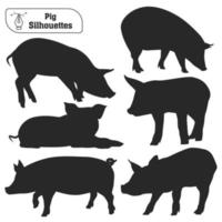 colección de silueta de cerdo animal en diferentes poses vector