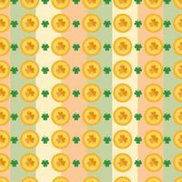 Irish Pattern For St Patricks Day With Coins, Clovers And Flag Vector Illustration In Flat Style