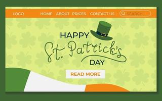 Concept Of Happy St Patricks Day Landing With Clovers For Online Shop Flat Style Vector Illustration