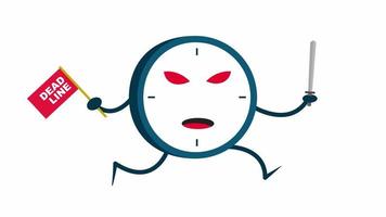 funny clock character running animation, concept of being chased by deadline video