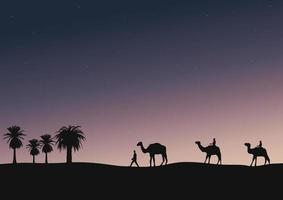 silhouette of camels in the desert, vector illustration.