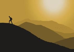 silhouette of a person on the desert mountain vector illustration.