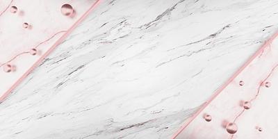 Photo frame and light pink marble ball on the marble floor Empty golden frame and background simple minimalist style interior backdrop Space for text 3D illustration