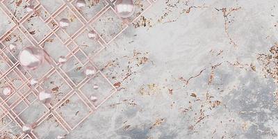 Photo frame and light pink marble ball on the marble floor Empty golden frame and background simple minimalist style interior backdrop Space for text 3D illustration