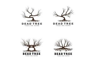 diseño de logotipo de árbol, ilustración de árbol muerto, tala de árboles silvestres, vector de calentamiento global, sequía de la tierra, íconos de marca de producto