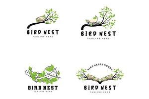 Bird's Nest Logo Design, Bird House Vector For Eggs, Bird Tree Logo Illustration