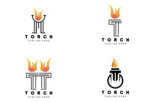 logotipo de antorcha, diseño de fuego, logotipo de carta, icono de marca de producto vector