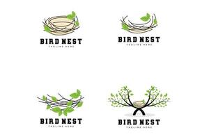 diseño de logotipo de nido de pájaro, vector de casa de pájaro para huevos, ilustración de logotipo de árbol de pájaro