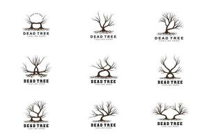 Tree Logo Design, Dead Tree Illustration, Wild Tree Cutting, Global Warming Vector, Earth Drought, Product Brand Icons vector