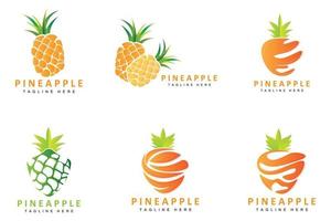 diseño de logotipo de piña, vector de fruta fresca, ilustración de plantación, etiqueta de marca de producto de fruta