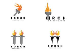 logotipo de antorcha, diseño de fuego, logotipo de carta, icono de marca de producto vector