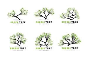 Green Tree Logo Design, Bonsai Tree Logo Illustration, Leaf And Wood Vector