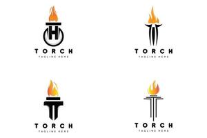 logotipo de antorcha, diseño de fuego, logotipo de carta, icono de marca de producto vector