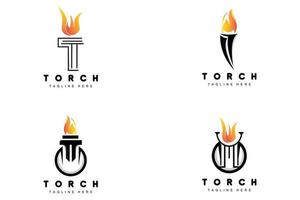 logotipo de antorcha, diseño de fuego, logotipo de carta, icono de marca de producto vector