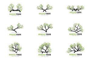 Green Tree Logo Design, Bonsai Tree Logo Illustration, Leaf And Wood Vector