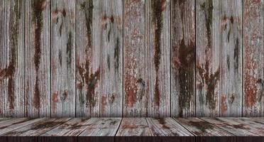 Empty Wood Display Background,Studio Room Old Wooden wall with floor texture.Horizon Backdrop Background of Brown washed wooden striped in vintage style design for Organic Product Presentation photo