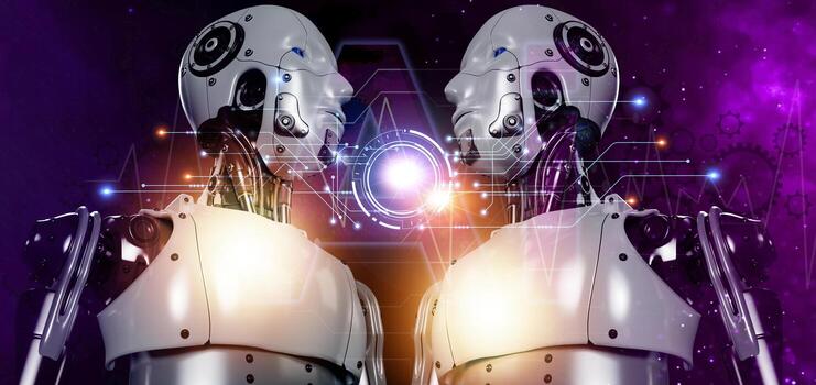 The concept of using artificial intelligence to control the system, artificial intelligence industry, complete human interaction. photo