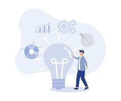 Business intelligence, report for management concept, man hold smart lightbulb with  intelligence data.modern flat vector illustration