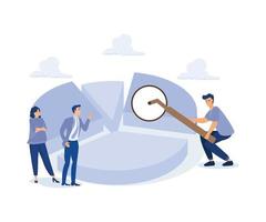 Profit or revenue sharing payment scheme,business people cutting pie chart for their paid part.modern flat vector illustration