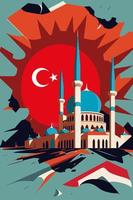 Turkey earthquake. Earthquake in turkey Flag Map Turkey vector illustration poster
